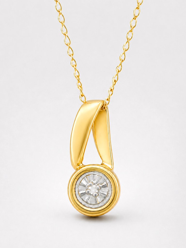 Genuine Diamond Pendant Necklace 10k Gold